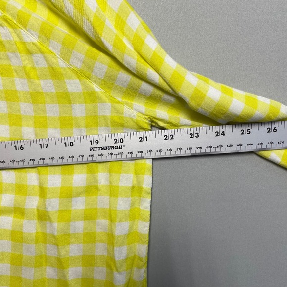 Soft Surroundings Gingham Ruffle Sleeve Button Up Shirt Women's L Bright Yellow - Picture 5 of 7